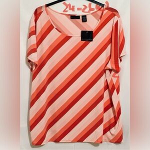 LADIES AUBURN, BITTERSWEET & WHITE STRIPED TOP